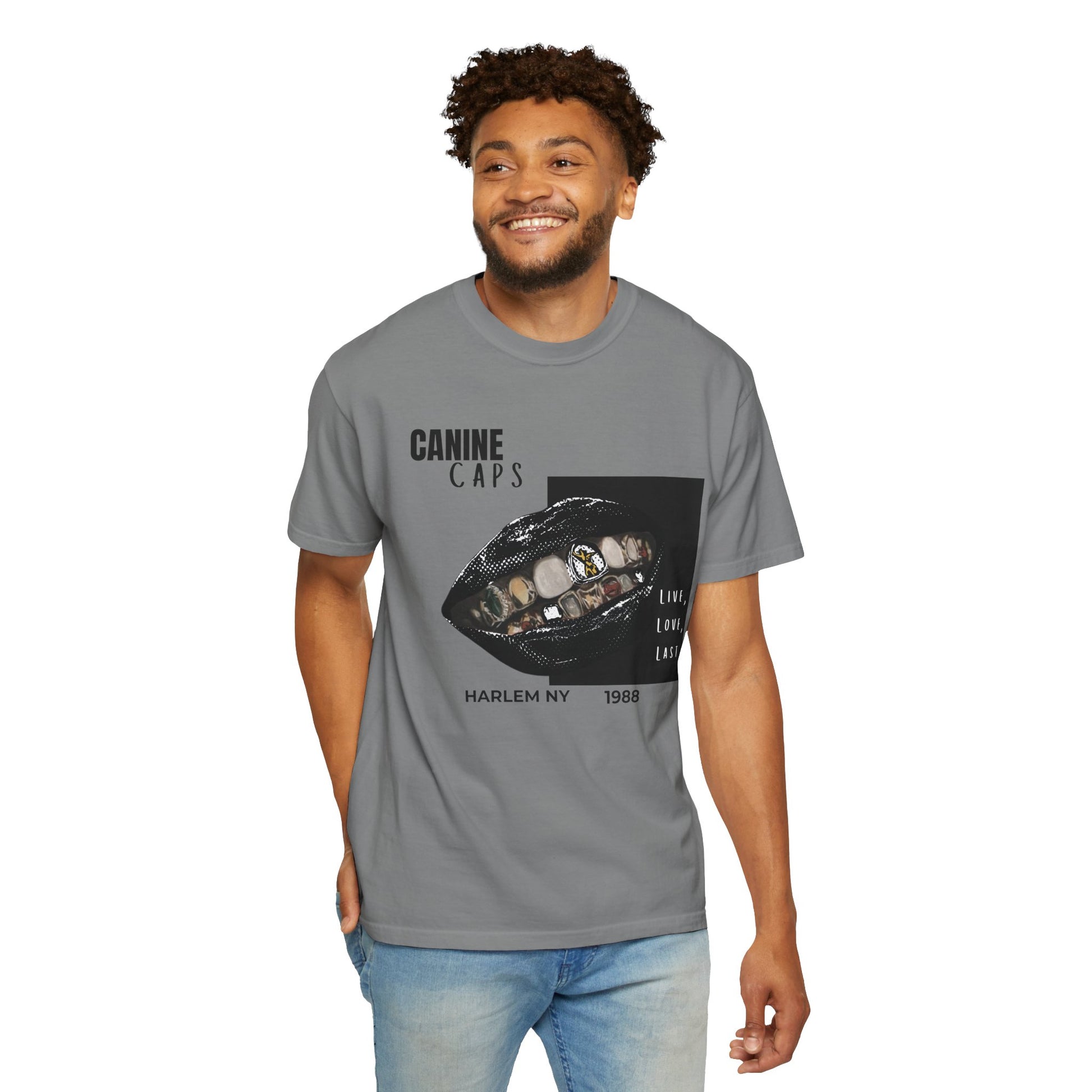 Hip-hop culture canine character tee outdoor urban setting
