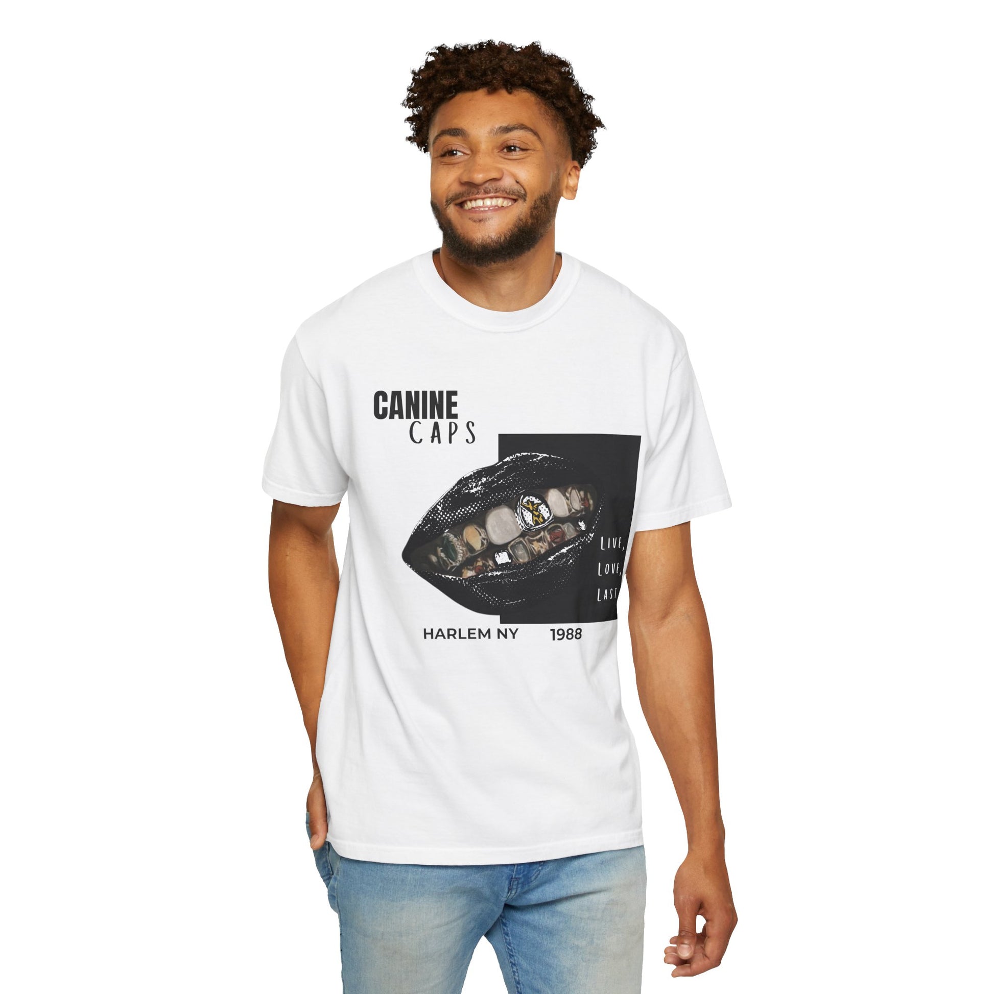 Hip-hop streetwear tee back view on model