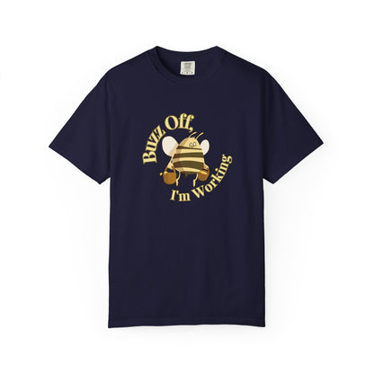 Honey bee graphic tee lifestyle shot worn by beekeeper in garden setting