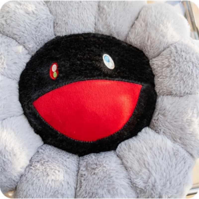 Horror plush toy with Murakami petal frame lifestyle display on shelf