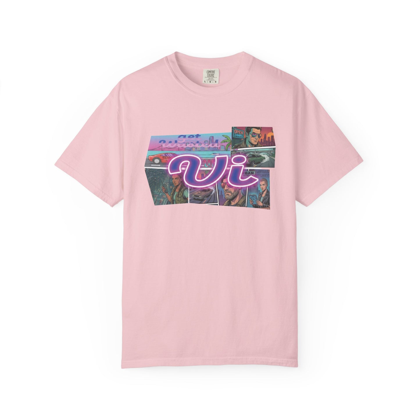 Hot pink neon aesthetic graphic tee
