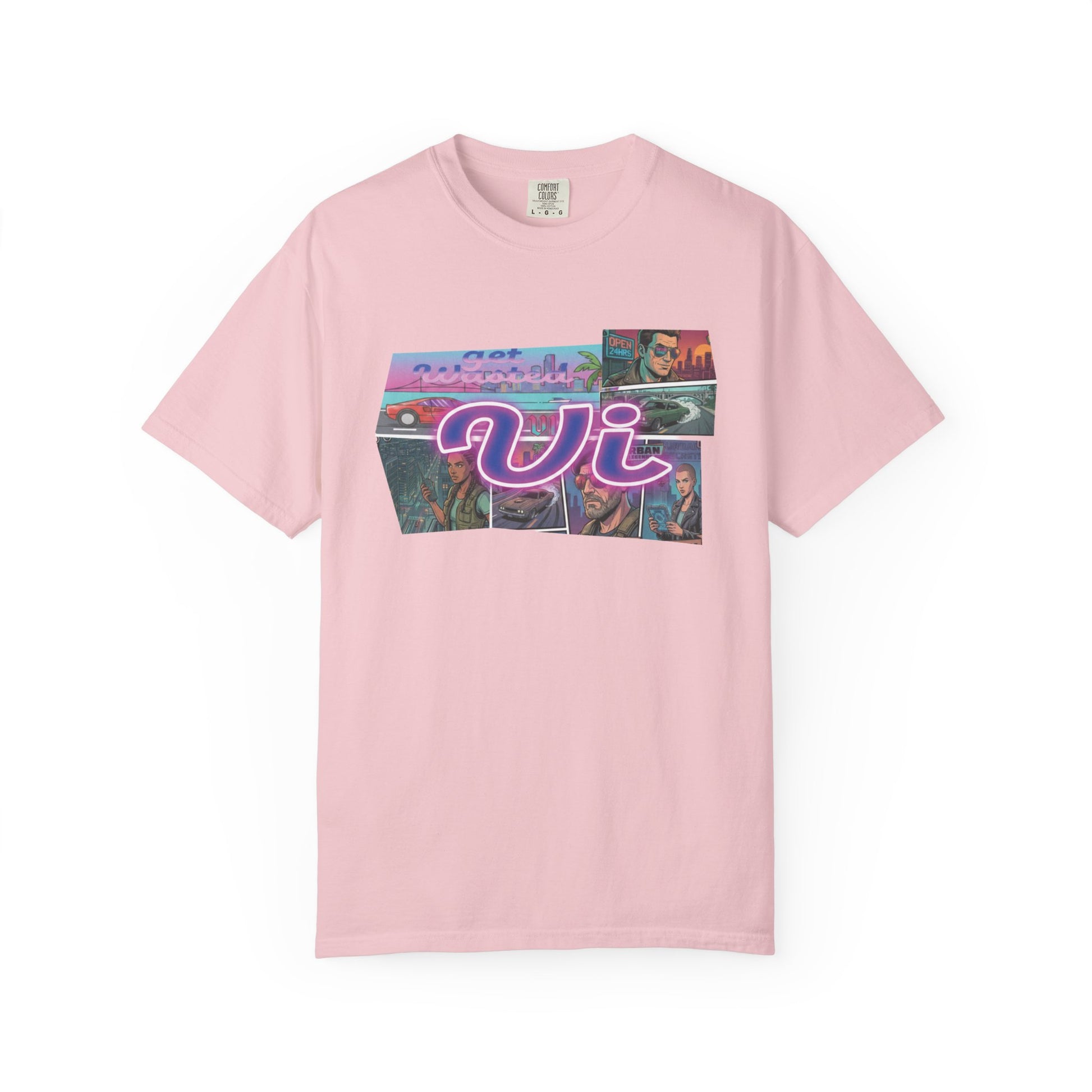 Hot pink neon aesthetic graphic tee

