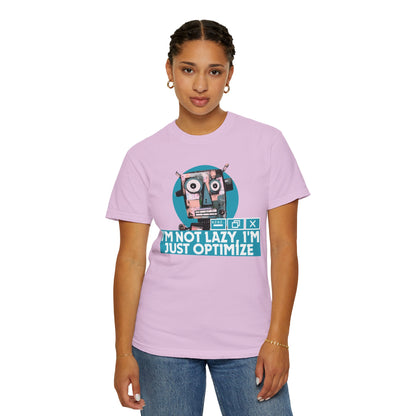 I'm Just Optimize coding shirt on male model full body front view