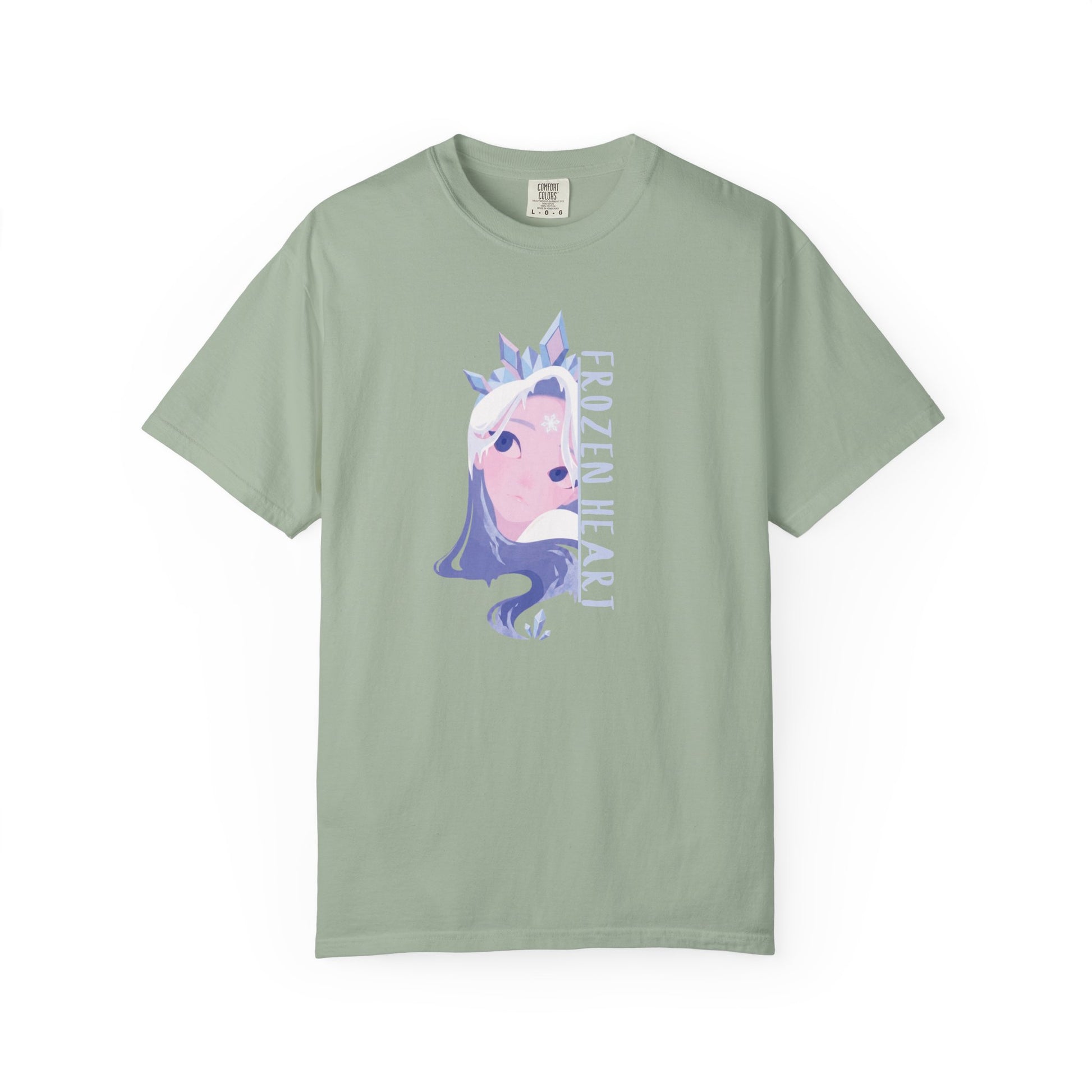 Ice queen anime tee in relaxed fit showing garment dyed color texture and soft hand feel
