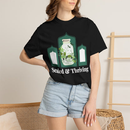 Indoor gardening t-shirt with glass jar cuttings artwork