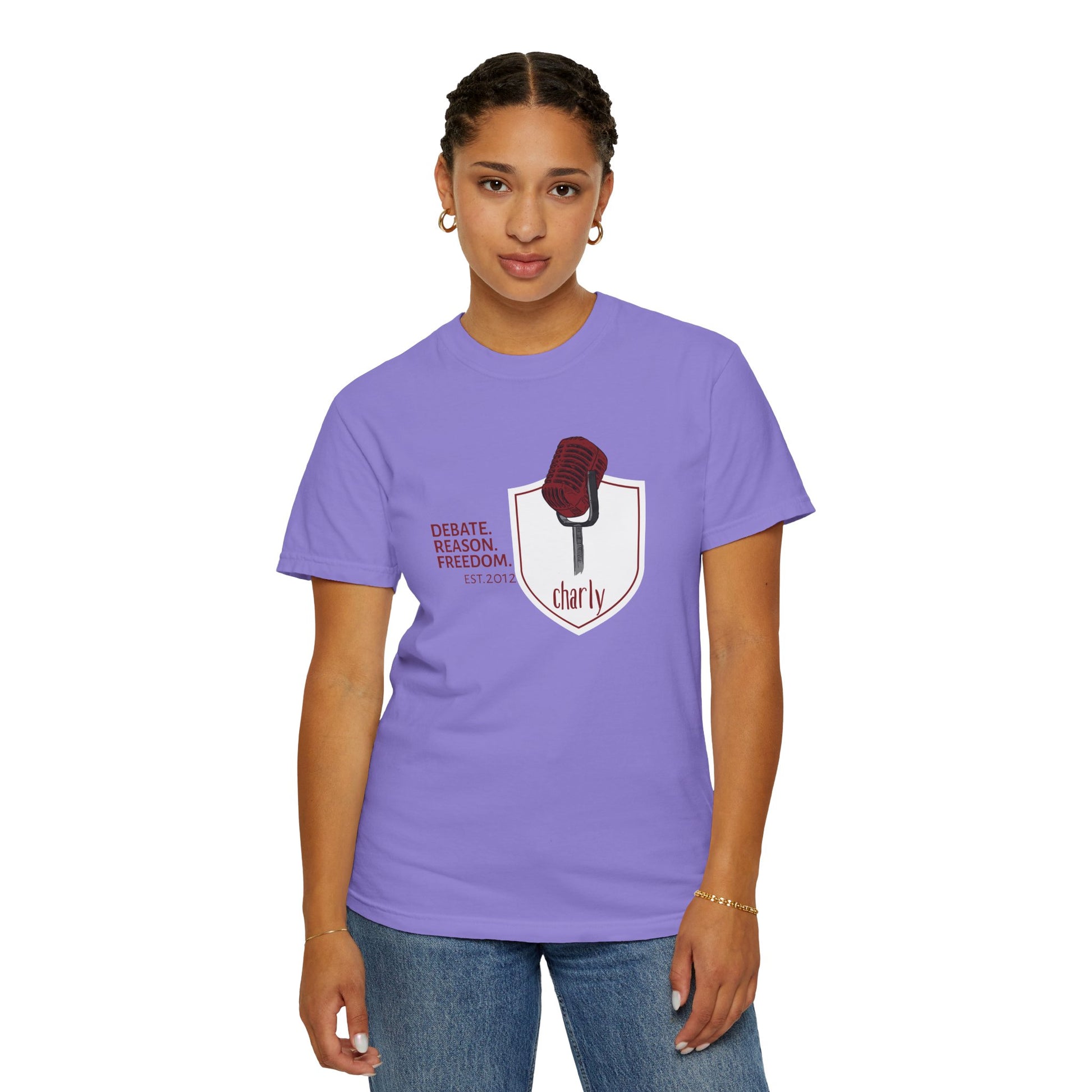 Intellectual discourse tee back view showing relaxed fit and sewn-in label detail
