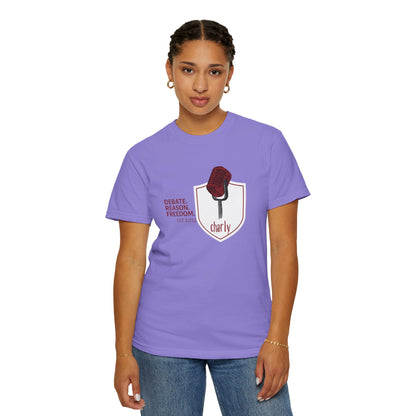 Intellectual discourse tee back view showing relaxed fit and sewn-in label detail
