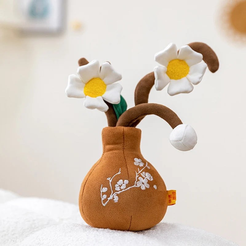 Iris kawaii stuffed potted plant cute smiling face dangle legs purple flower plushie 25cm