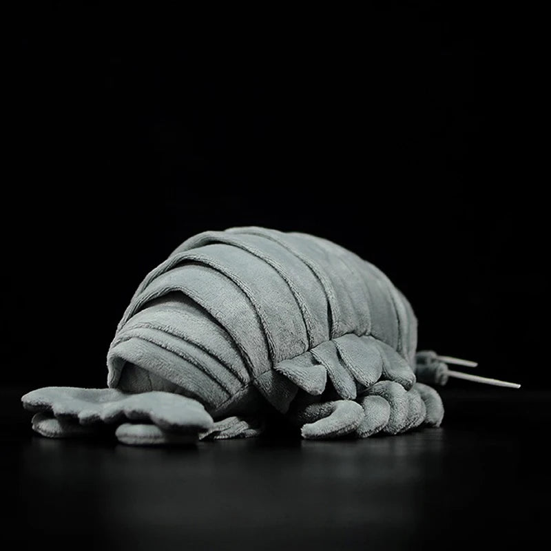 Isopod plush front view showing segmented armored body plates