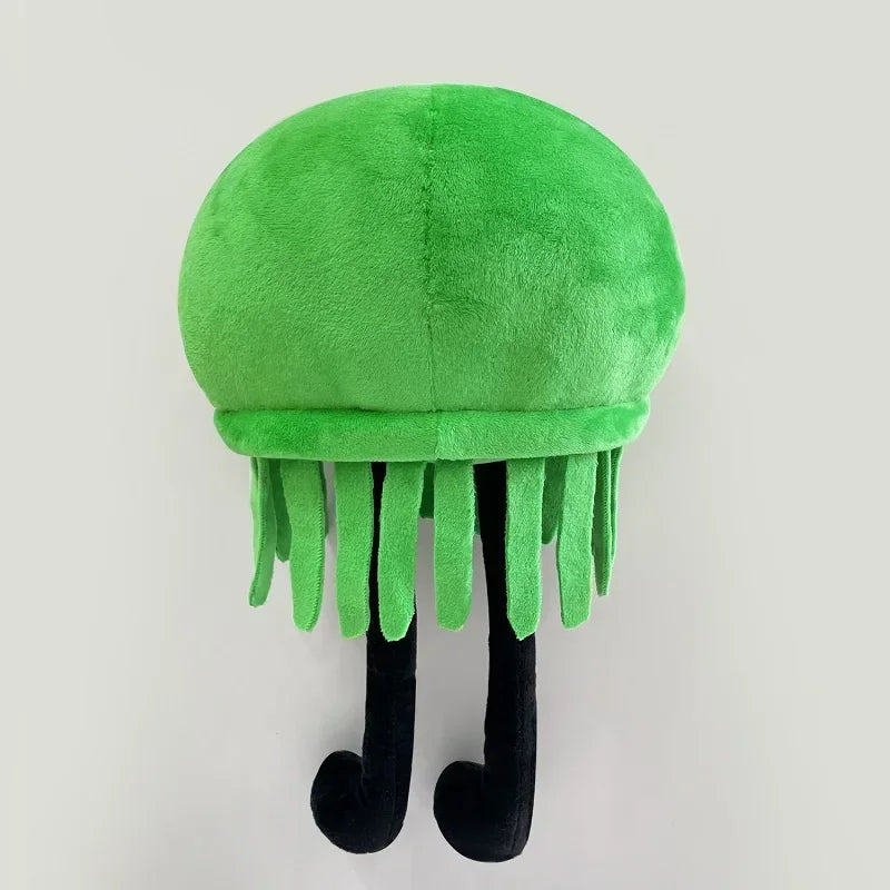 Jade the Jellyfish plush green body oval eyes black mouth
