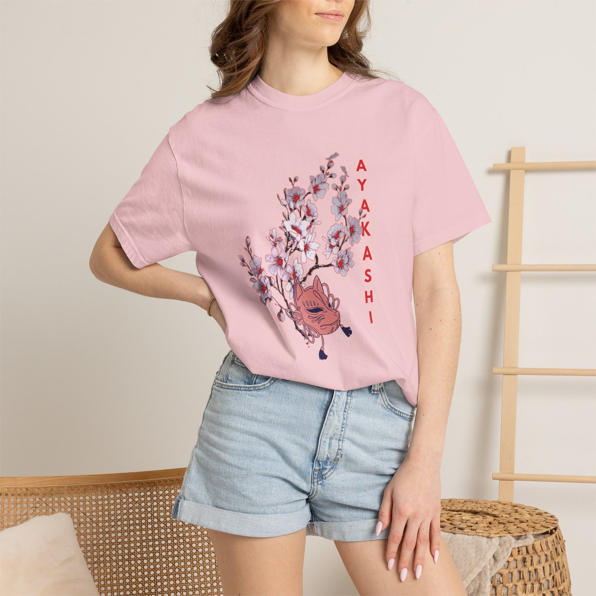 Japanese-inspired illustrated shirt with relaxed silhouette and yokai mask artwork