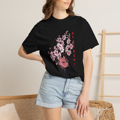 Japanese-inspired illustrated tee with soft washed finish and floral yokai design
