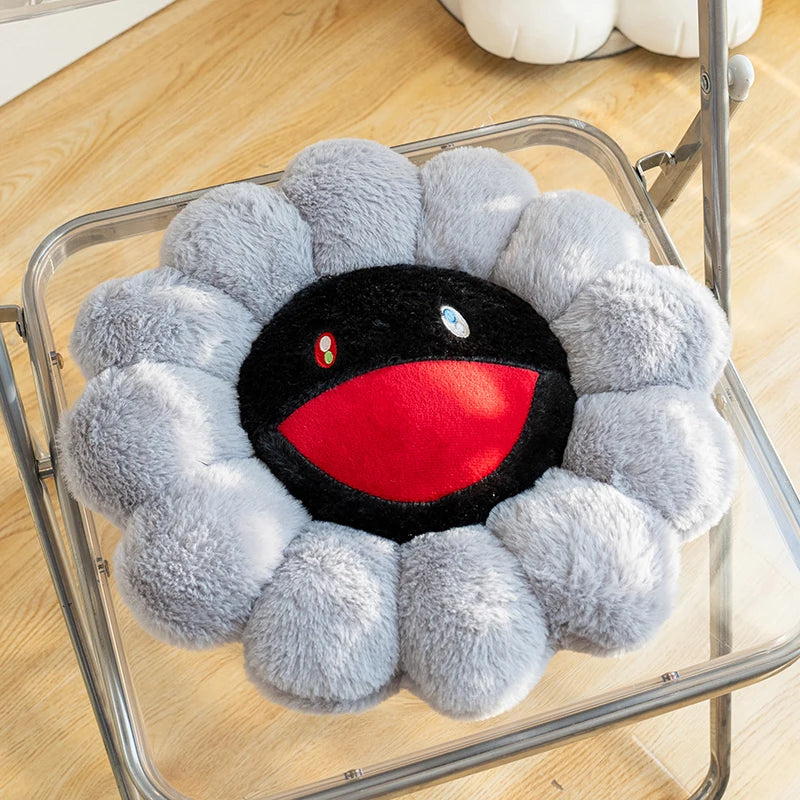 Japanese pop art toy flower plush with colorful petal arrangement overhead view