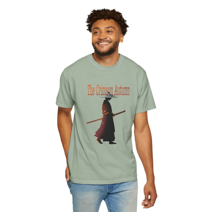 Japanese warrior t-shirt worn with cargo pants in a street setting
