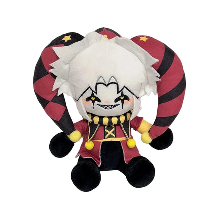 Jester plush figure, 25cm handmade circus horror visual novel fan-inspired toy
