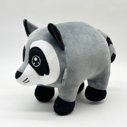 Jimothy raccoon plush front view, soft handmade stuffed animal