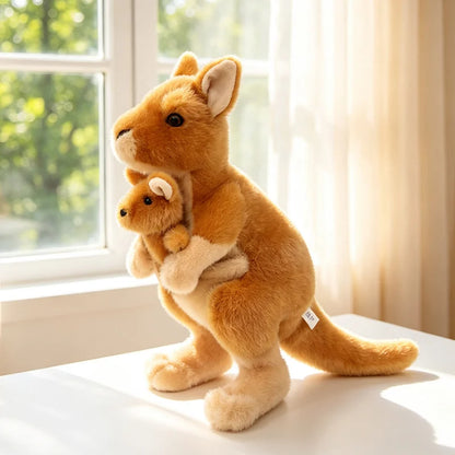 Kangaroo soft toy rear view showing plush fabric and tail detail