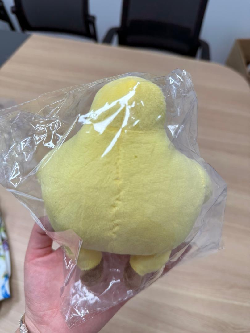 Kawai nailong plush wrapped up in a plastic bag .