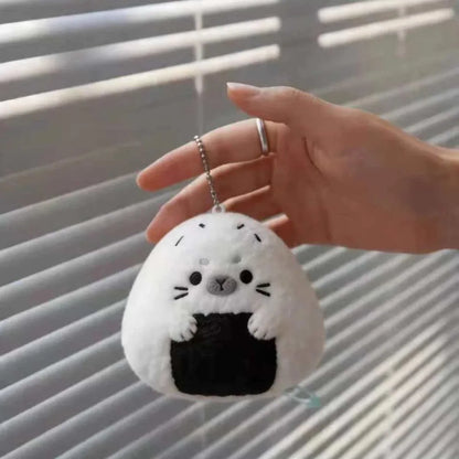 Kawaii animal keychain flat lay with scale reference showing 10cm size