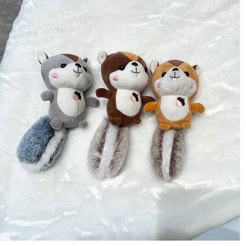 Kawaii animal keychain squirrel with round embroidered eyes close-up