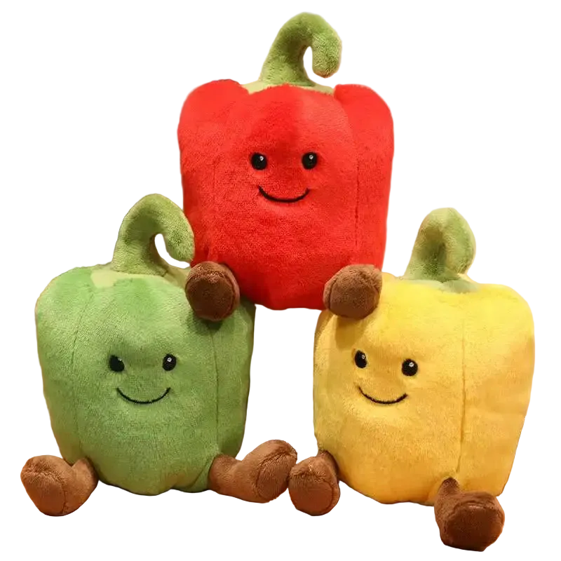 Kawaii bell pepper plush green variant smiling face 15cm front view