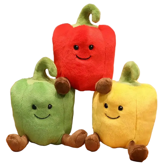 Kawaii bell pepper plush green variant smiling face 15cm front view