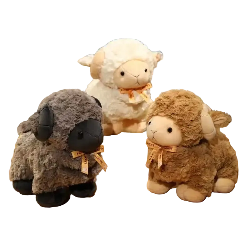 Kawaii bighorn sheep plush toy with curly wool in white, 23cm