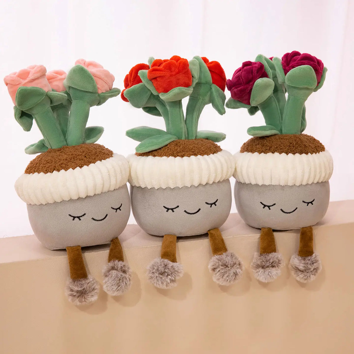 Kawaii cactus plush potted plant smiling face dangling legs stuffed green succulent 30cm