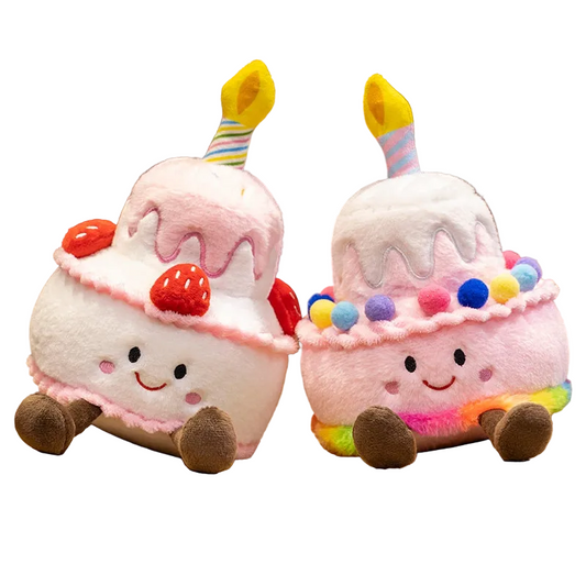 Kawaii cake plush toy with dangling corduroy legs front view
