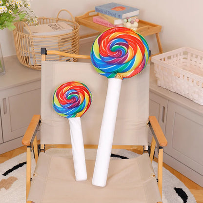 Kawaii candy pillow 70cm shown from above displaying full rainbow color swirl from top view