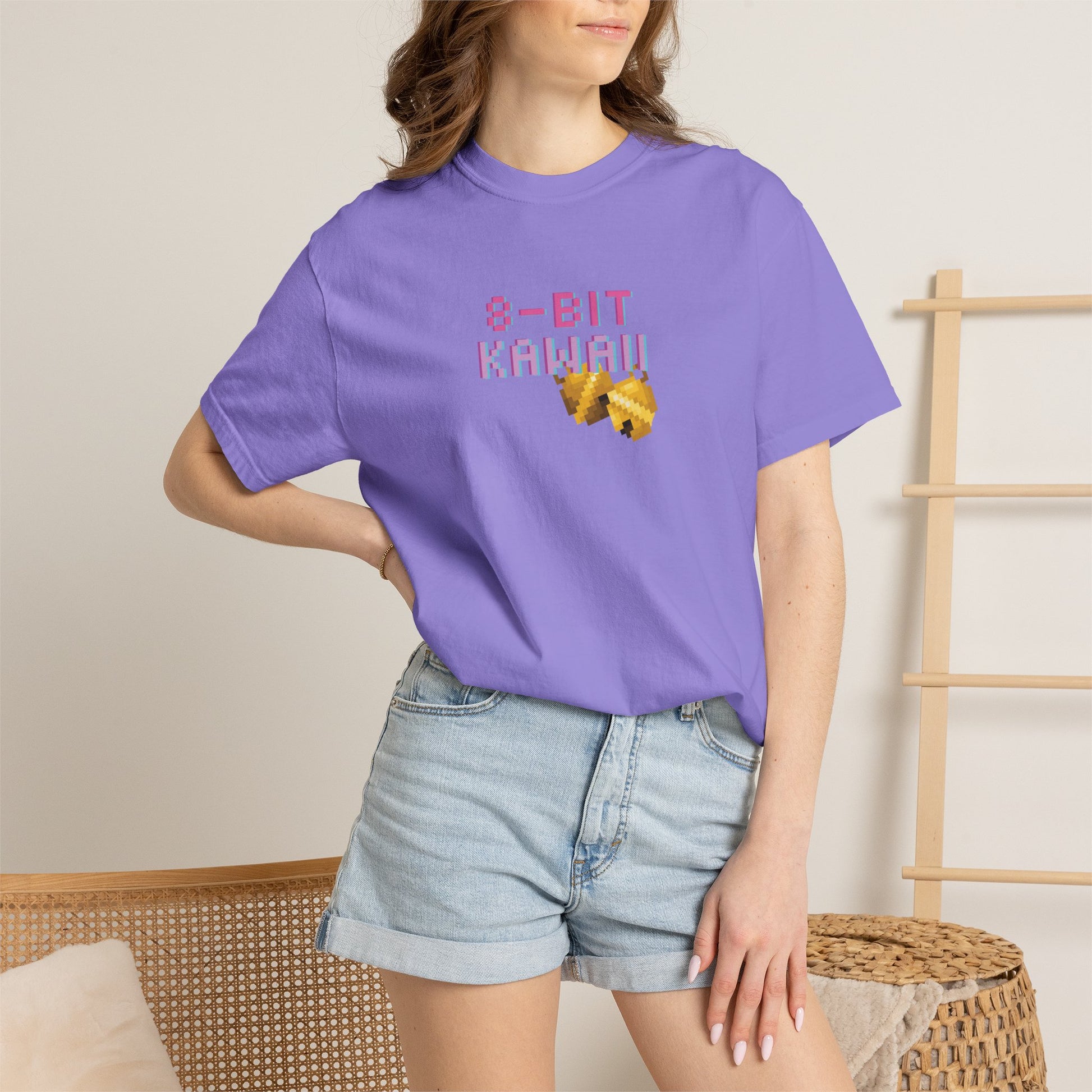 Kawaii cat girl tee front and back flat lay comparison
