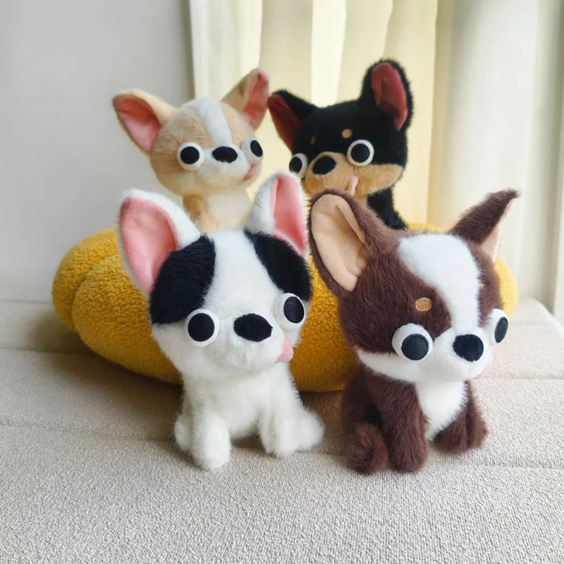 Kawaii chihuahua plush white and brown 15cm size comparison with hand