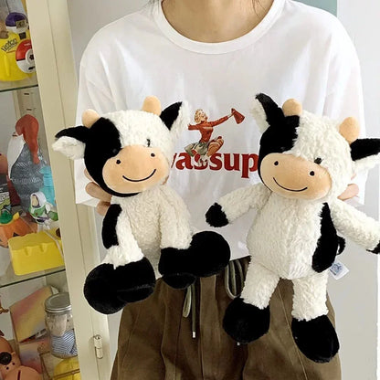 Kawaii cow plush 30cm size displayed on a cozy bedroom shelf