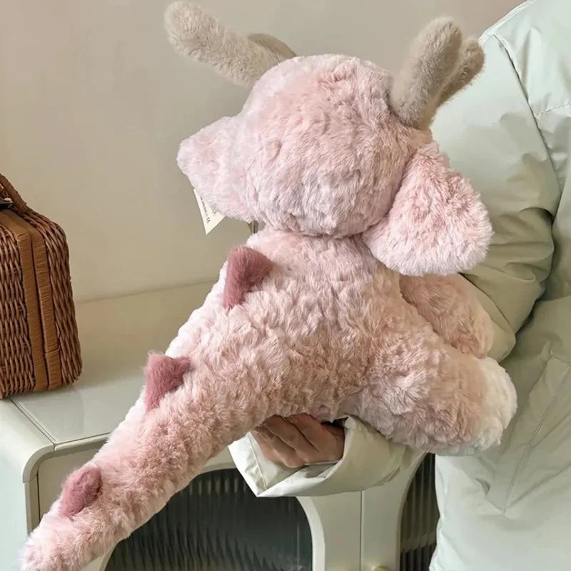 Kawaii dragon plush next to size reference, approximately 30cm tall