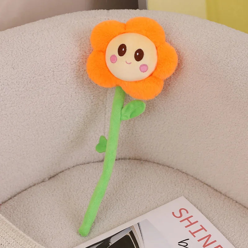 Kawaii flower plush toy green stem and leaf detail shot
