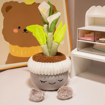 Kawaii flower plushies gift set smiling face potted plants calla lily rose cactus