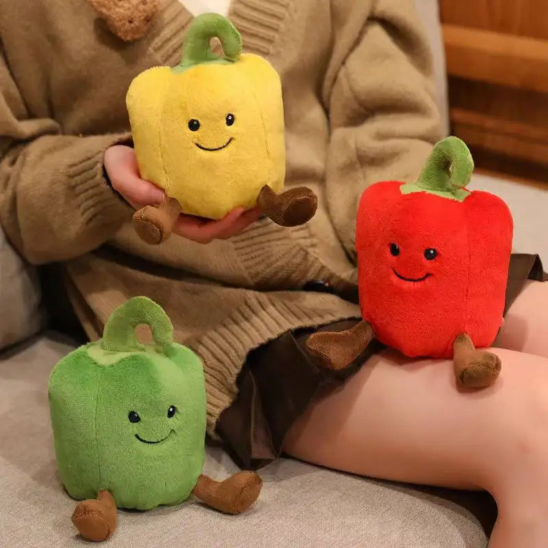 Kawaii food character plush bell pepper collectible on shelf