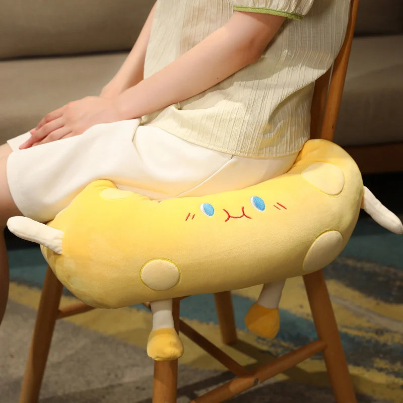 Kawaii food plush collection showing all four animal cheese wedge variants side by side