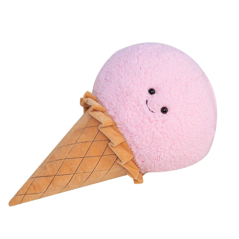 Kawaii food plushie ice cream cone in matcha green variant close up