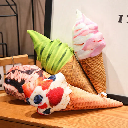 Kawaii food plushie ice cream cone on pastel background