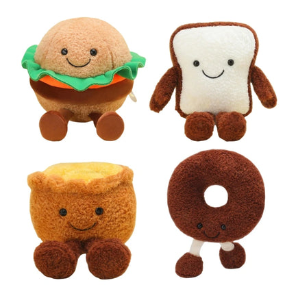 Kawaii food plushies with cute cartoon faces on white background