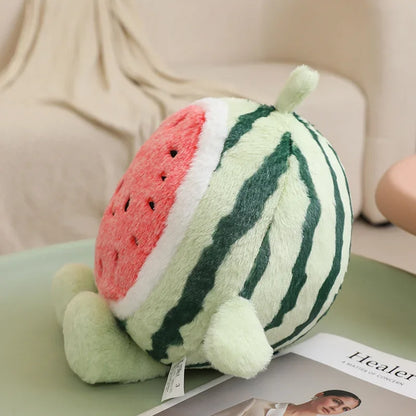 Kawaii fruit plush pillow placed as sofa cushion in living room