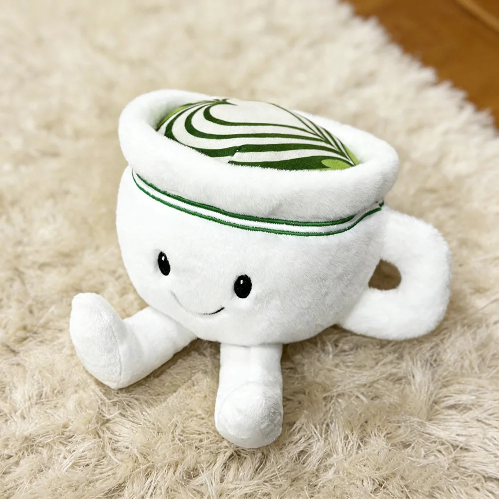 Kawaii matcha plushie green tea cup soft toy front view
