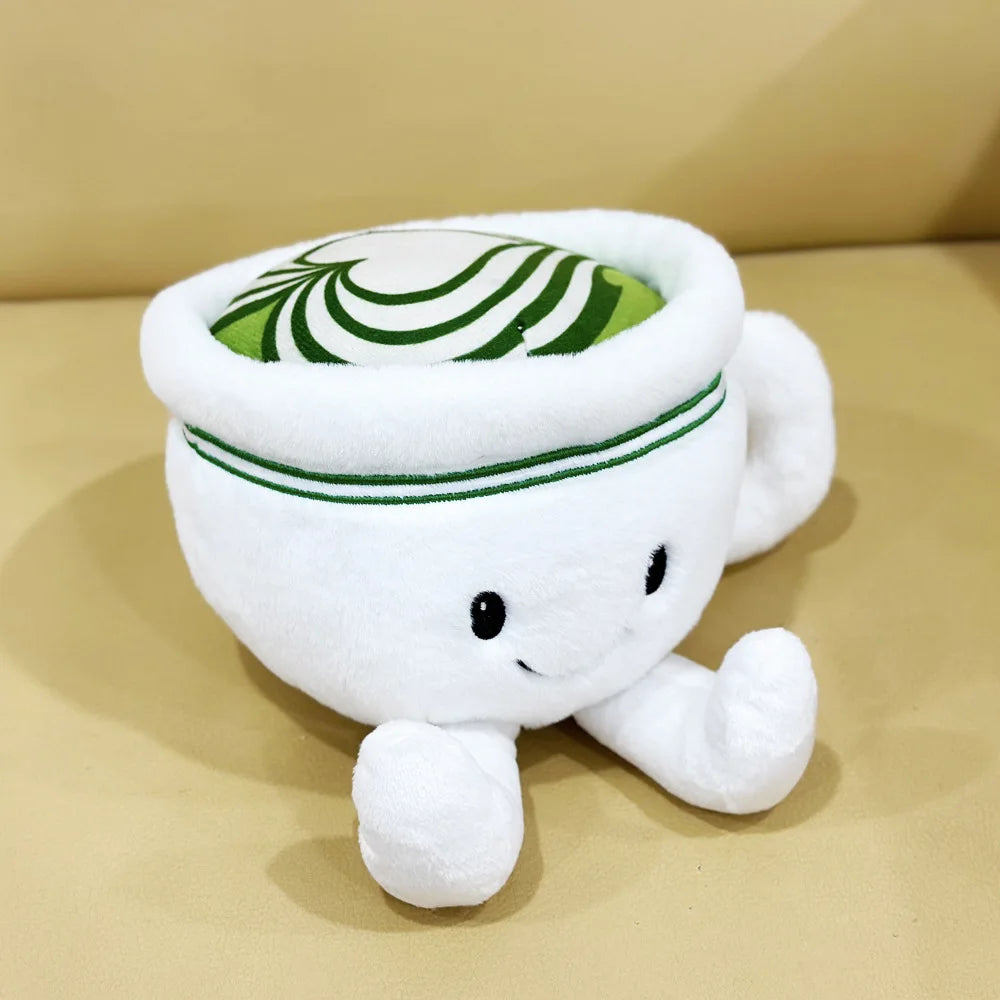 Kawaii matcha plushie positive message embroidered cup design
