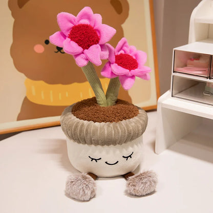 Kawaii plushie home decor shelf styling dangle legs stuffed potted plants pink aesthetic