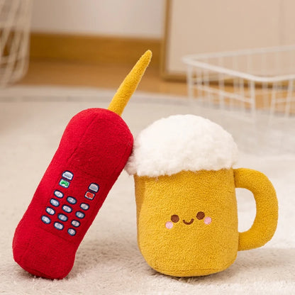 Kawaii room decor plushies featuring retro gaming and lifestyle themes