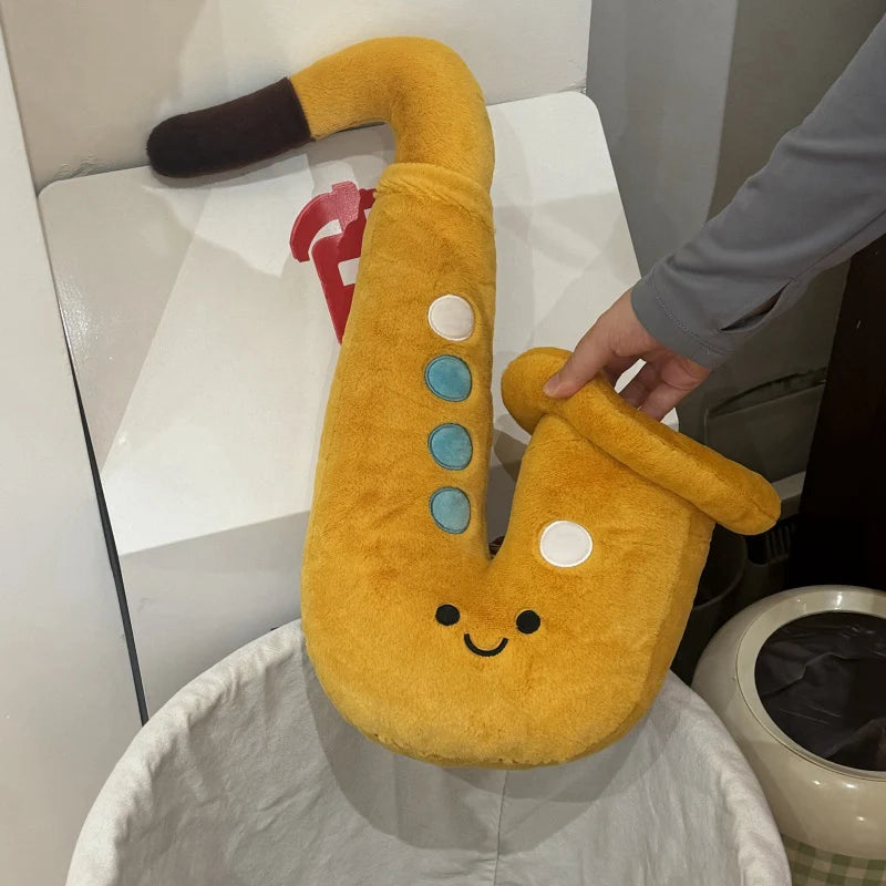Kawaii saxophone plushie white 20cm pendant desk ornament close up