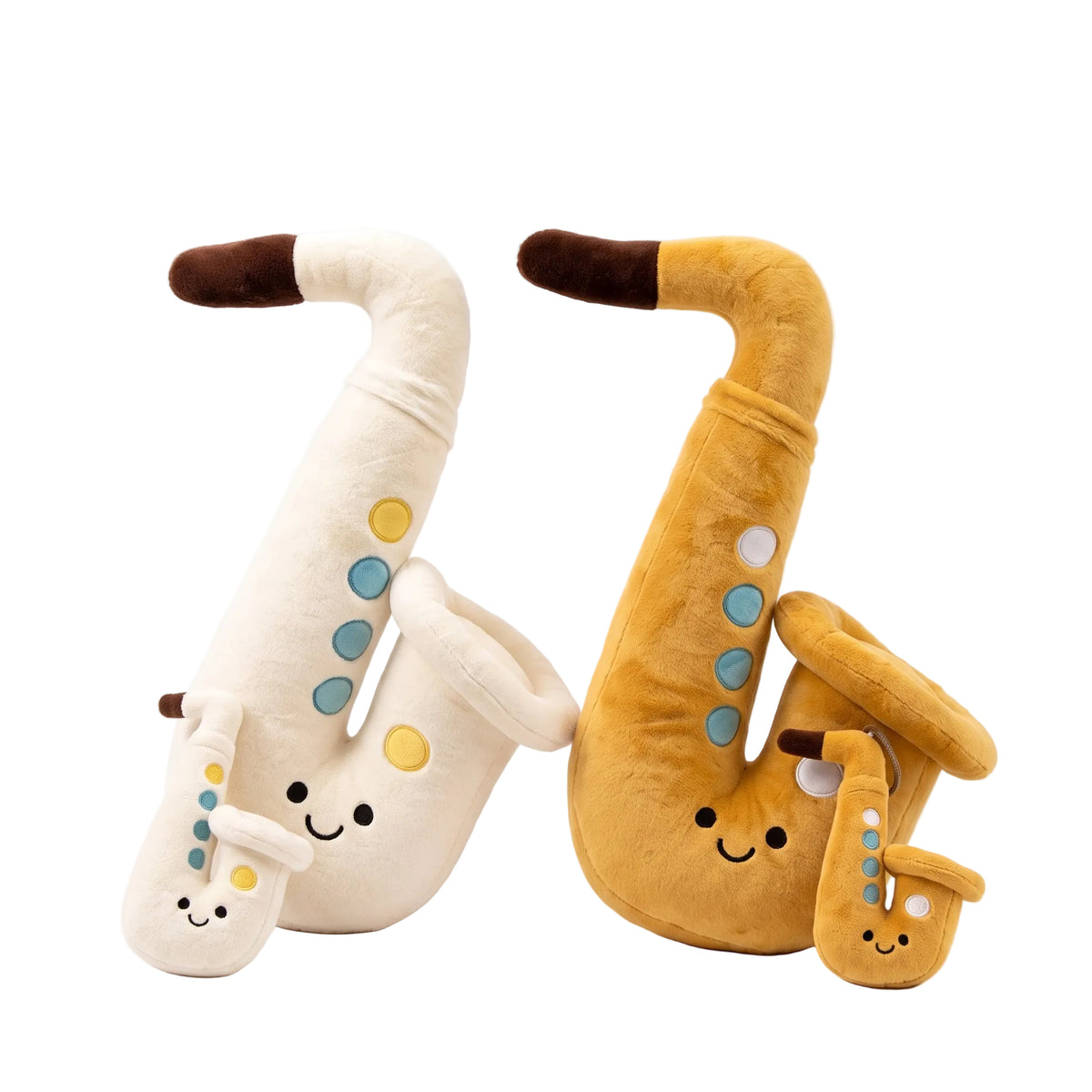 Kawaii saxophone plushie white color 20cm pendant front view