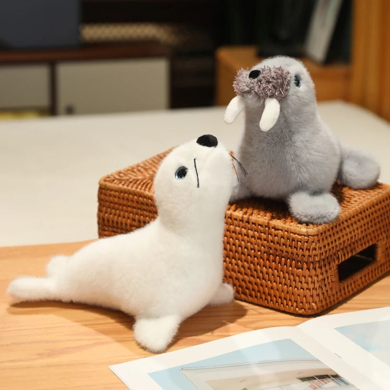 Kawaii sea crew plushie set seahorse walrus seal and dolphin pastel colors