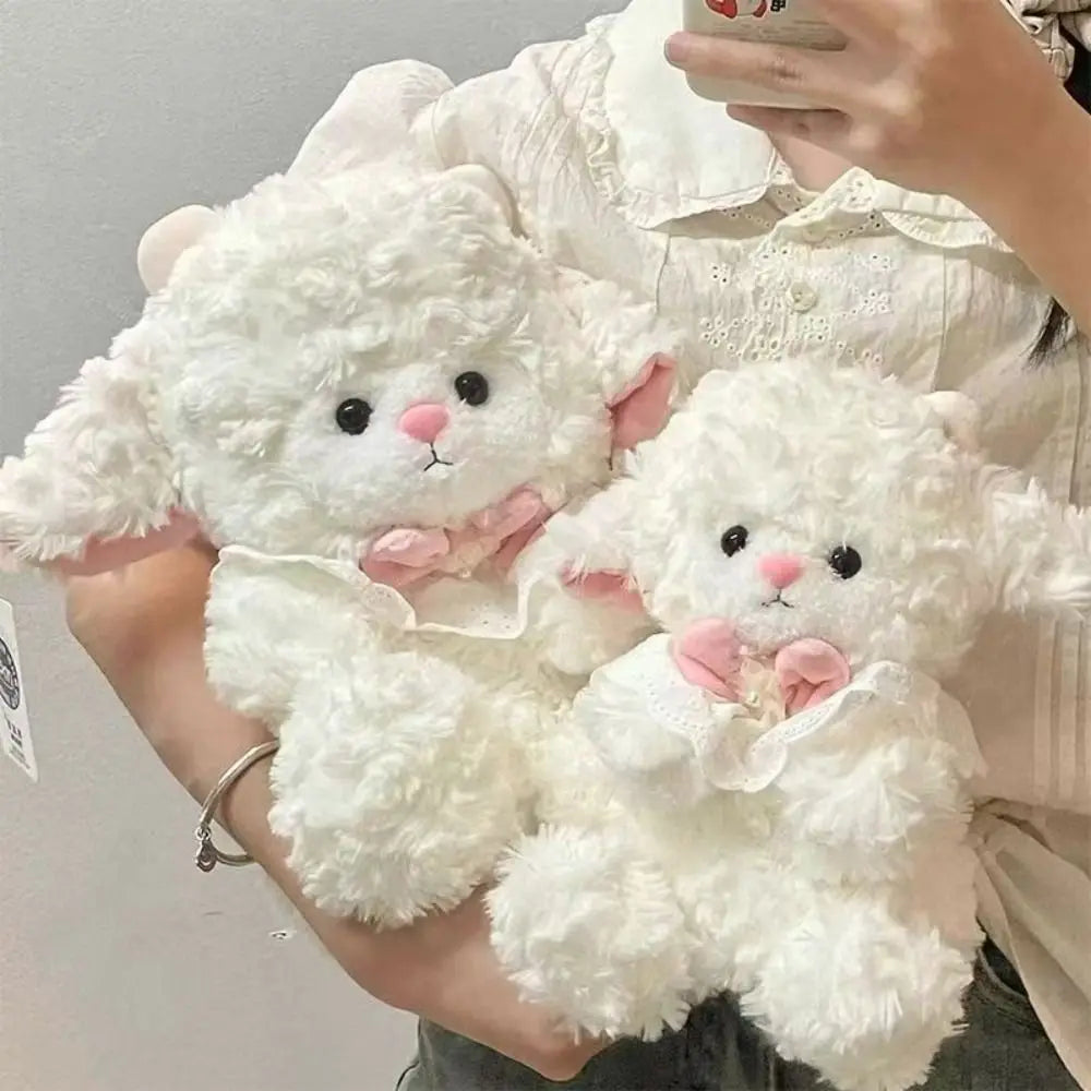 Kawaii sheep plush 25cm and 32cm size comparison flat lay